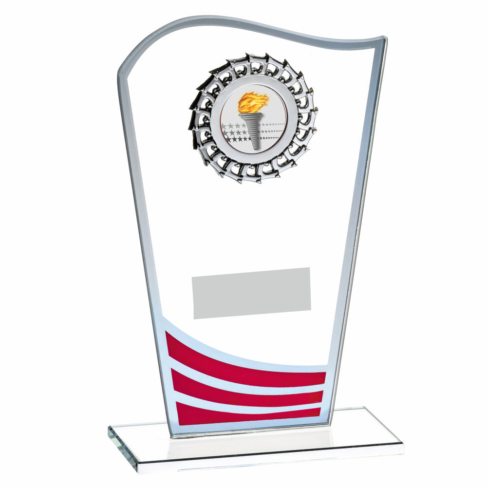Glass Award with Red Waves and Silver Trim 200mm