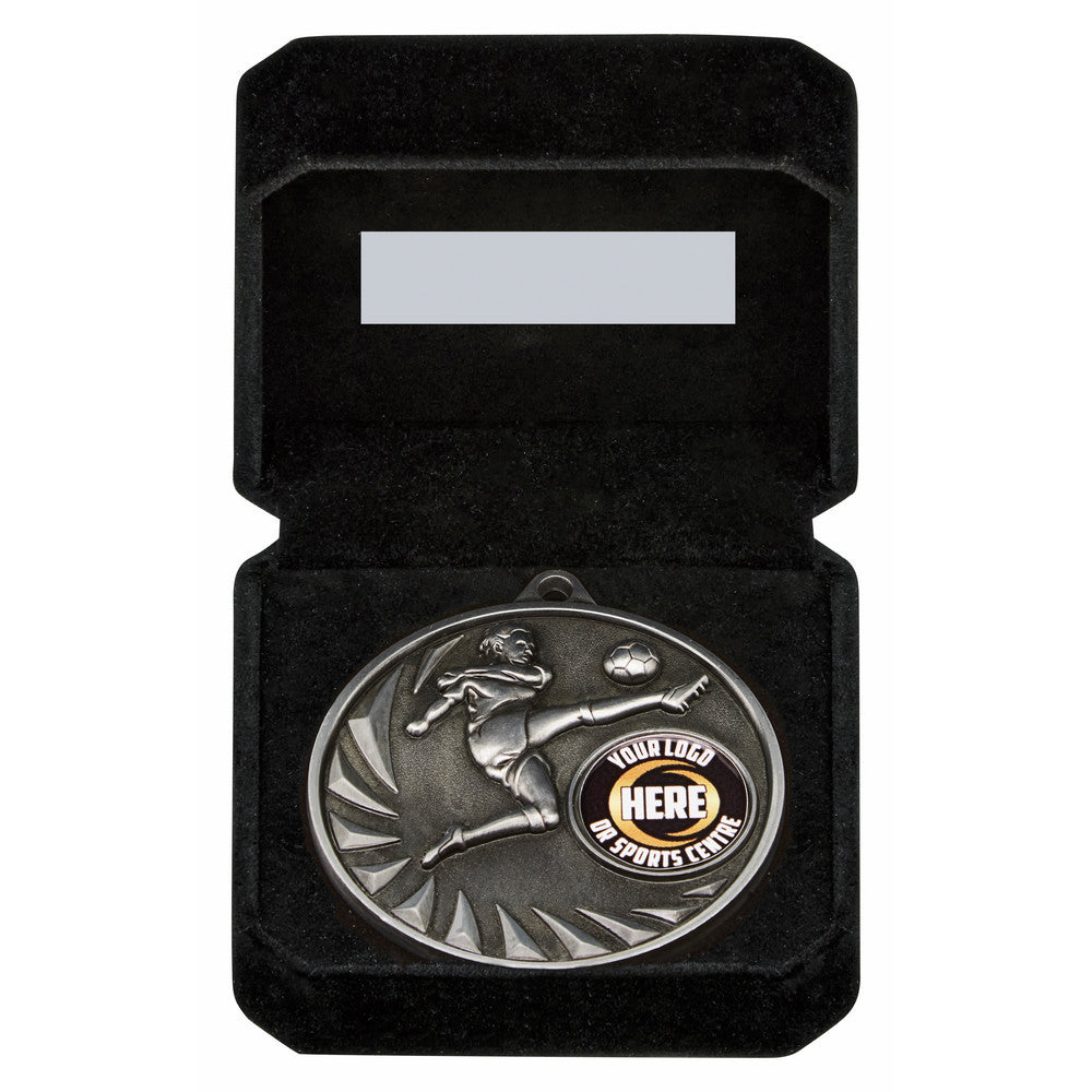 Gold Female Football Medal in Case 70mm