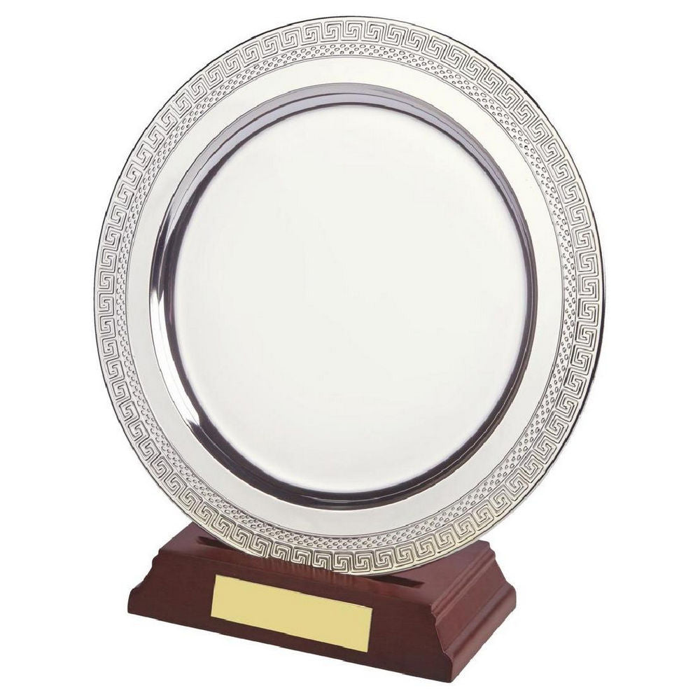 Silver Plated Salver on Wood Stand 200mm