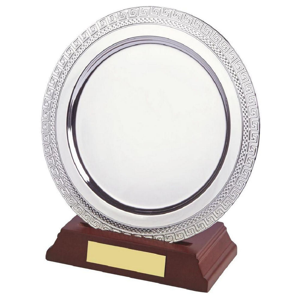 Silver Plated Salver on Wood Stand 180mm