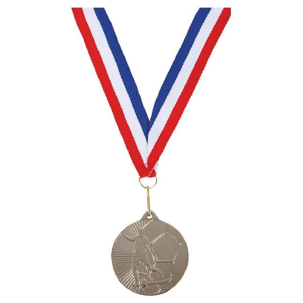 45mm Male Silver Football Medal with Ribbon