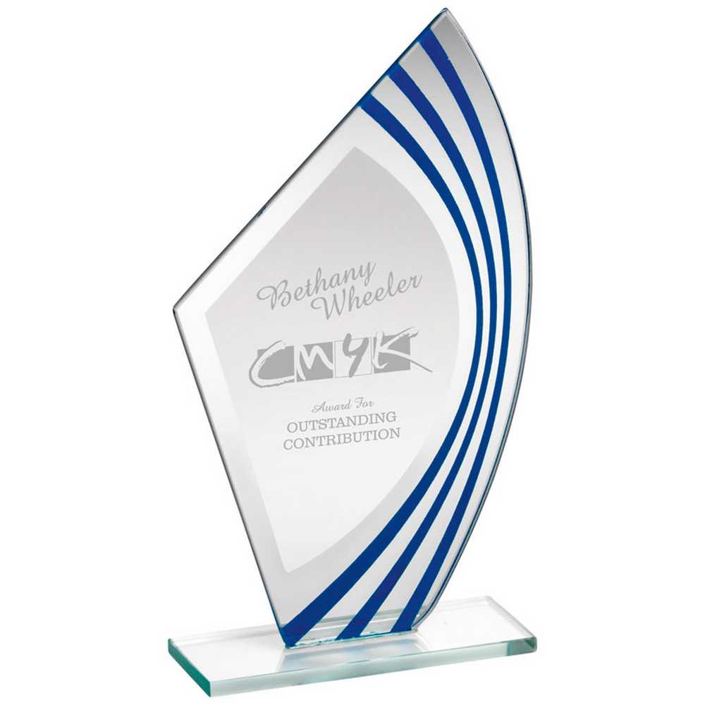JADE GLASS SAIL PLAQUE WITH BLUE/SILV HIGHLIGHTS (4mm THICK) - 8.75in