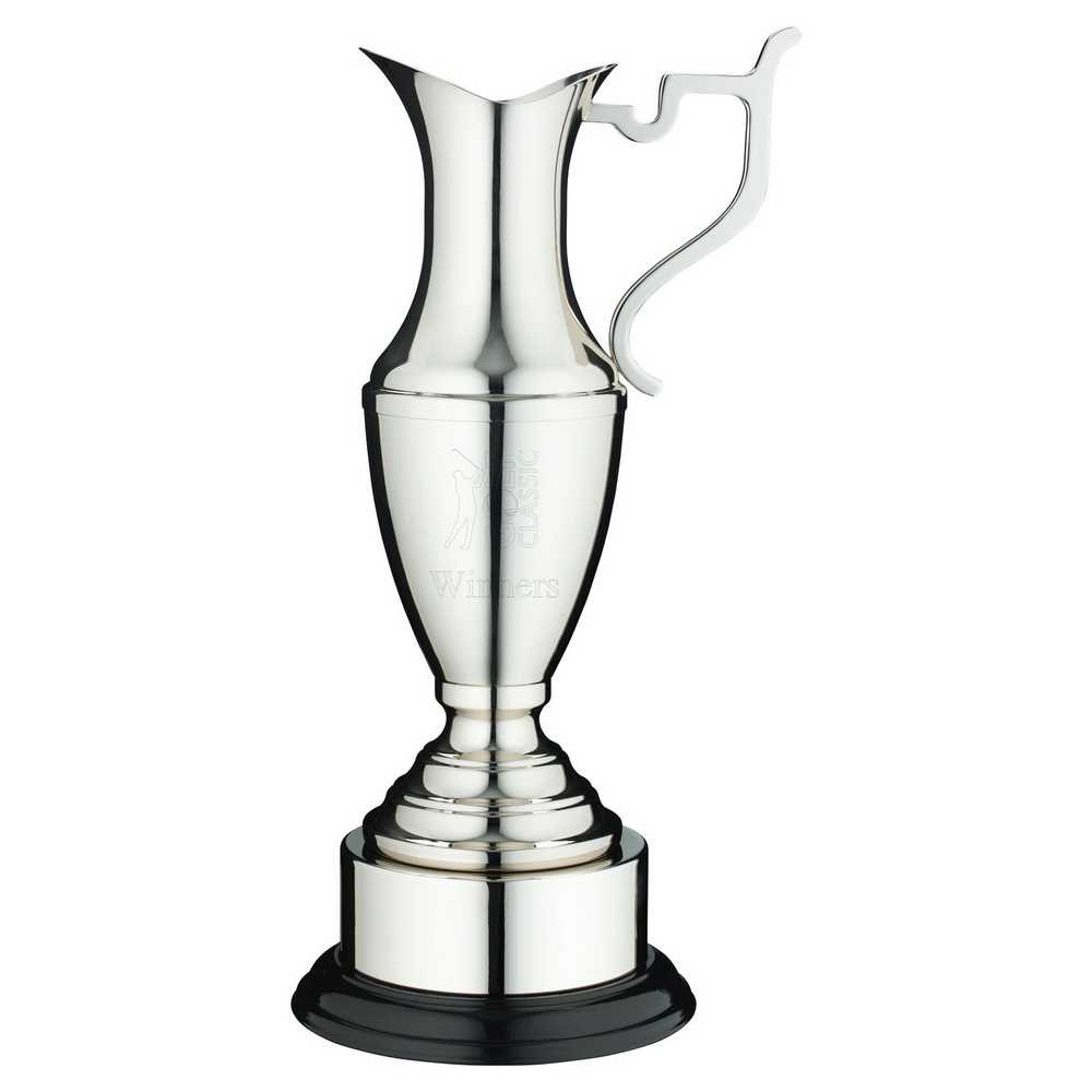 NICKEL PLATED CLARET JUG ON ROUND BASE WITH PLINTH - 9in