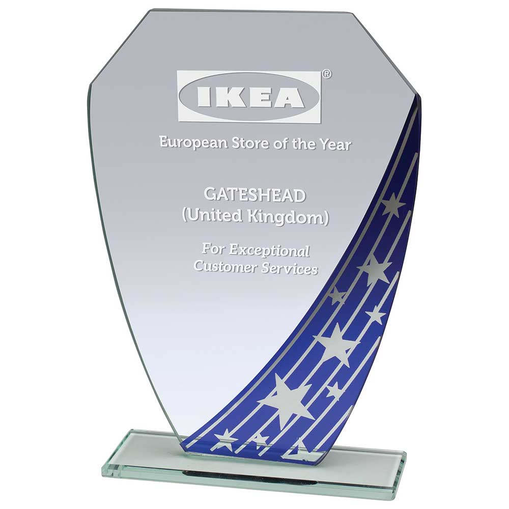 Starlight Hex Jade Glass Award Blue 205mm (5mm Thick)
