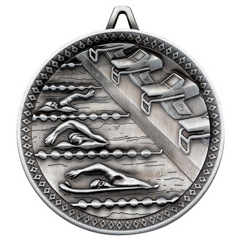 SWIMMING DELUXE MEDAL ANTIQUE SILVER - 2.35in