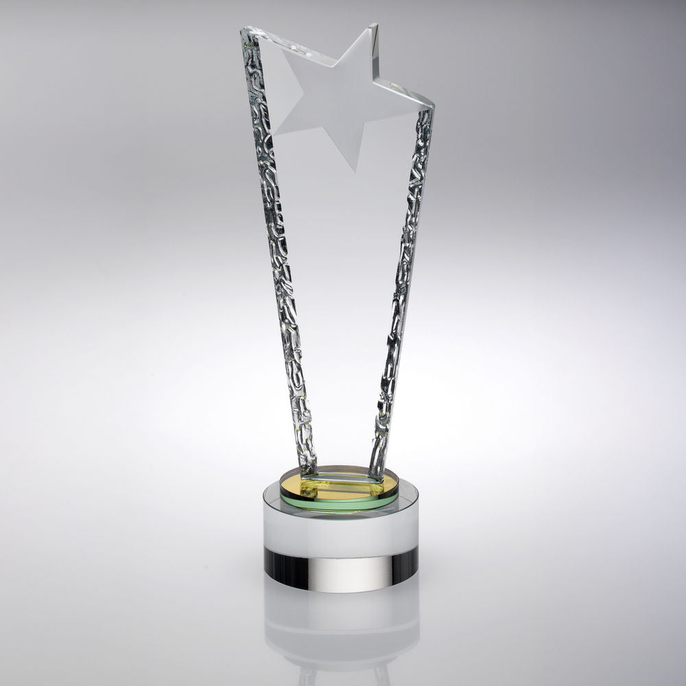 CLEAR FROSTED STAR COLUMN WITH YELLOW COLLAR (15mm THICK) - 10in