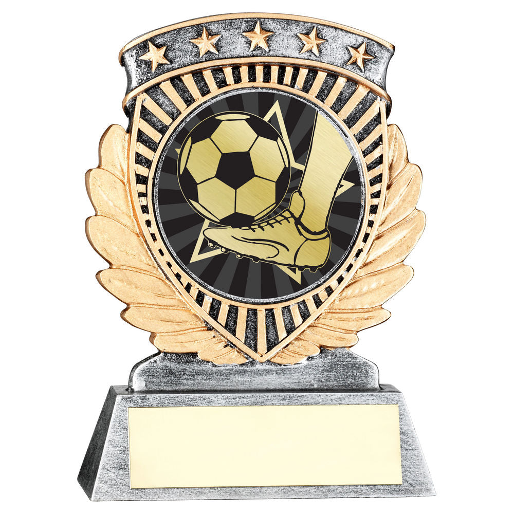 PEW/GOLD 5 STAR HOLDER WITH VINYL FOOTBALL INSERT & PLATE - 4.5in