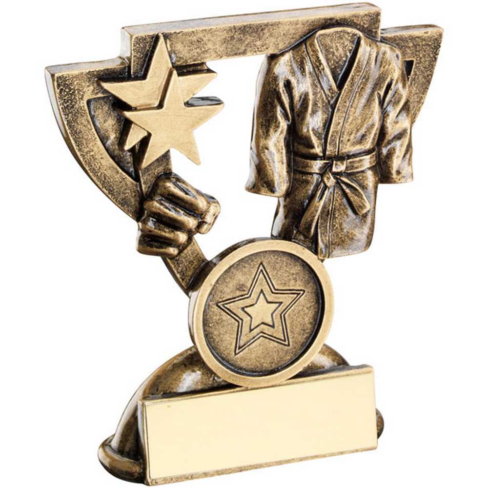 BRZ/GOLD MARTIAL ARTS MINI CUP WITH PLATE (1in CENTRE) - 3.75in