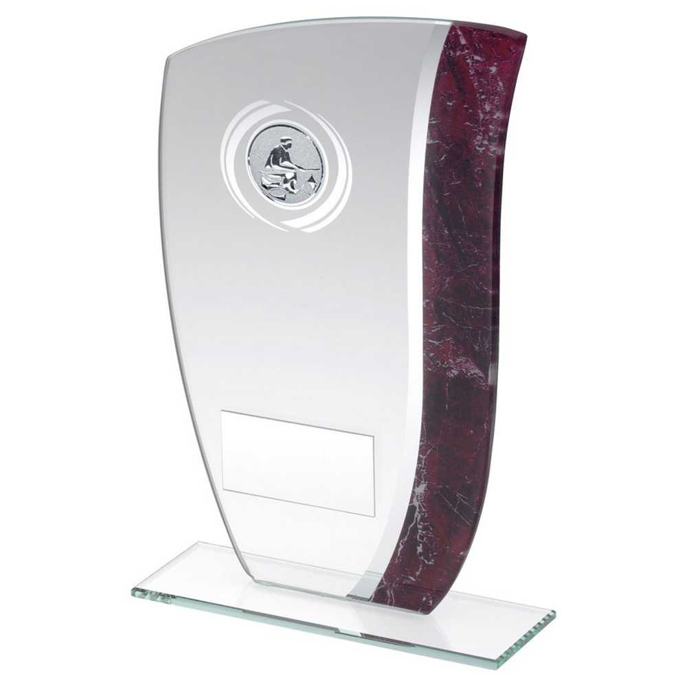 JADE GLASS CLARET/SILVER MARBLE DETAIL WITH ANGLING INSERT AND PLATE - 7.25in