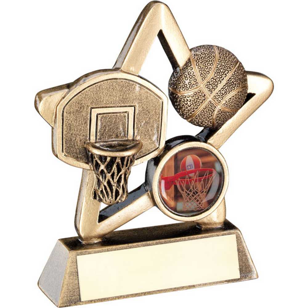 BRZ/GOLD BASKETBALL MINI STAR WITH PLATE (1in CENTRE) - 3.75in