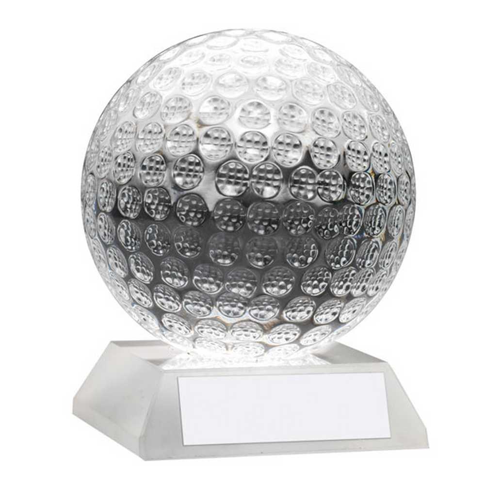 CLEAR GLASS GOLF BALL WITH PLATE - 3.75in