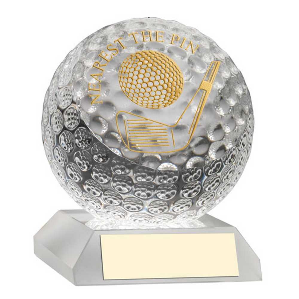 CLEAR GLASS GOLF BALL WITH PLATE NEAREST THE PIN - 3.75in
