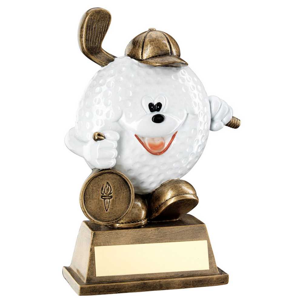 BRZ/WHITE COMEDY GOLF BALL FIGURE WITH PLATE (1in CENTRE) - 5.75in