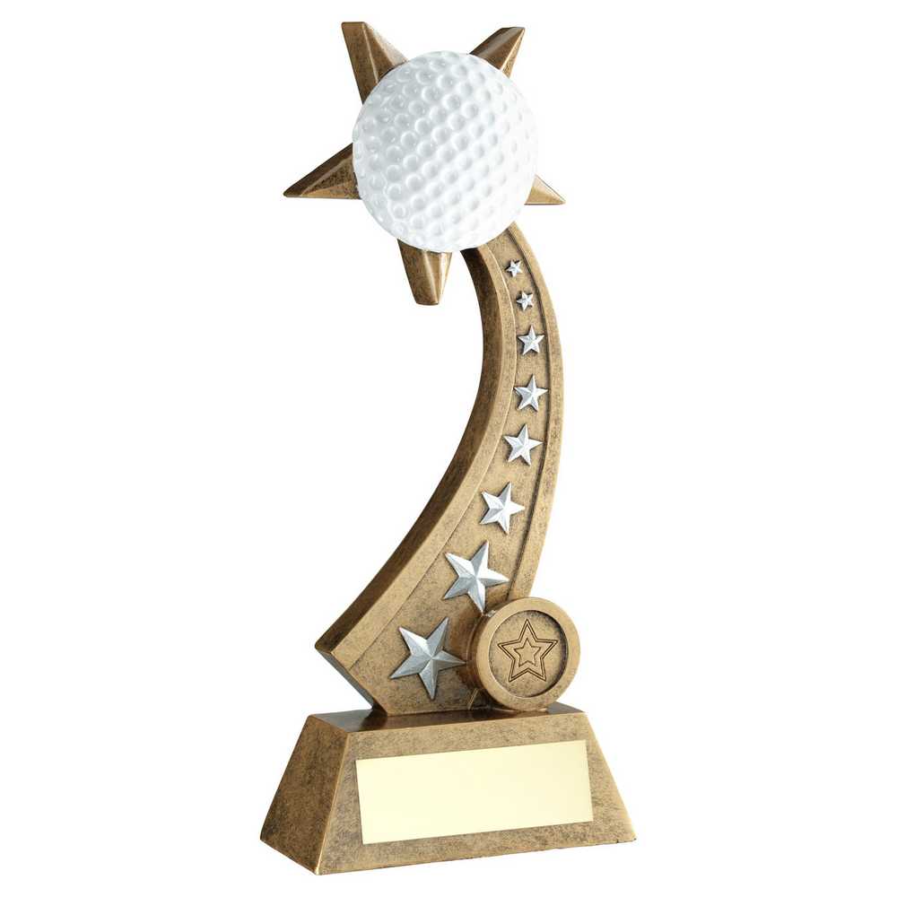 BRZ/PEW/WHITE GOLF BALL ON STAR TRAIL WITH PLATE (1in CENTRE) - 8in