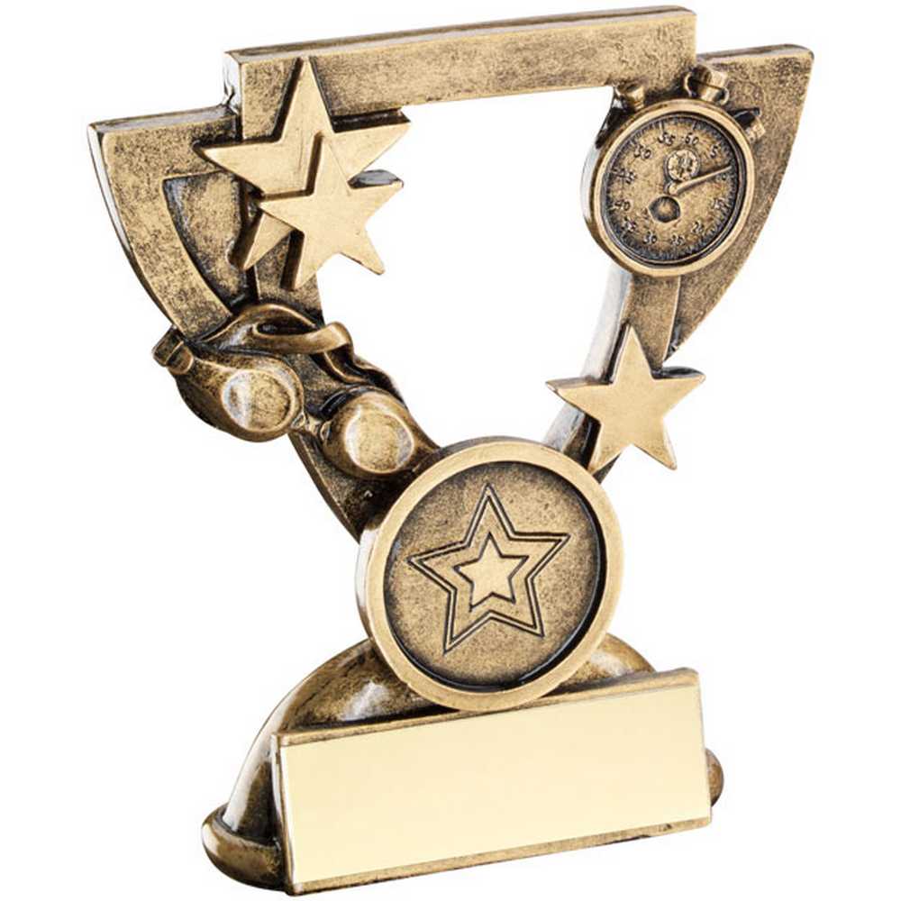 BRZ/GOLD SWIMMING MINI CUP WITH PLATE (1in CENTRE) - 3.75in