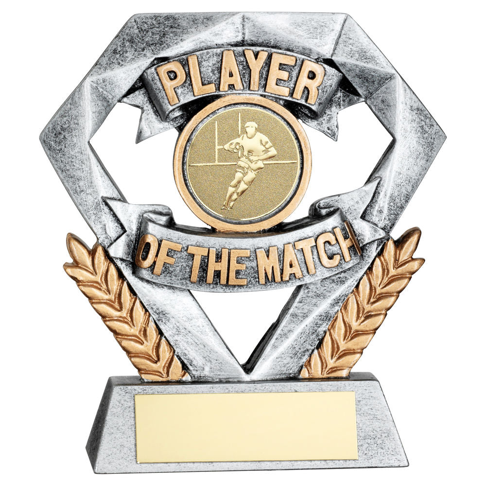 PEW/GOLD PLAYER OF THE MATCH MINI DIAMOND WITH RUGBY INSERT & PLATE - 4in