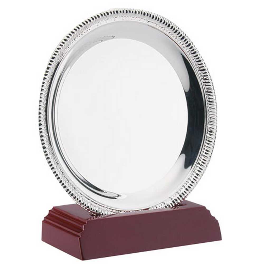 SILVER PLATED 'ROPE' SALVER (8") ON WOODEN STAND - 8.25in
