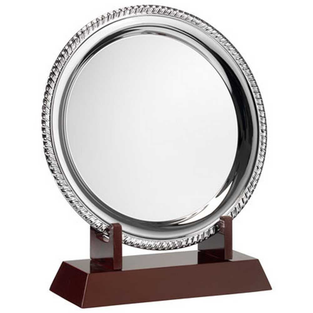 SILVER PLATED 'ROPE' SALVER (8") ON WOODEN STAND - 9.5in