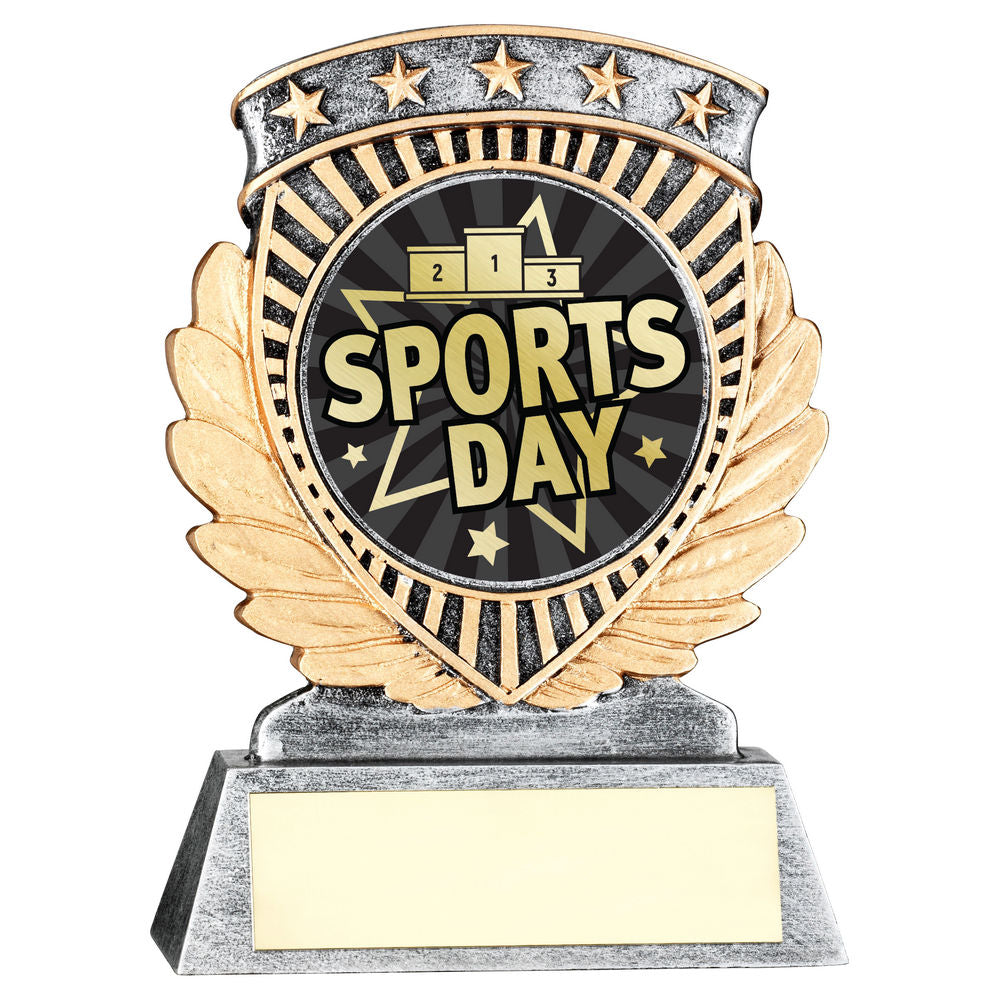 PEW/GOLD 5 STAR HOLDER WITH VINYL SPORTS DAY INSERT & PLATE - 3.75in