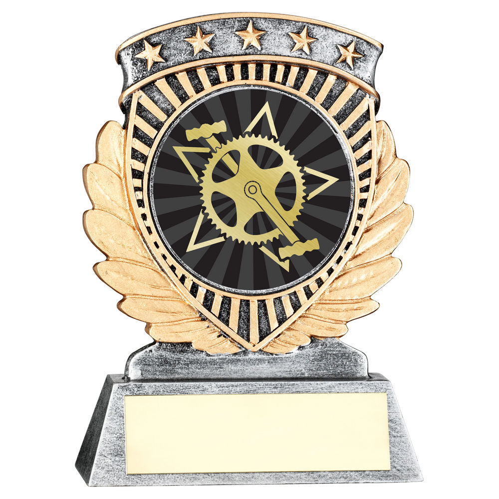 PEW/GOLD 5 STAR HOLDER WITH VINYL CYCLING INSERT & PLATE - 3.75in