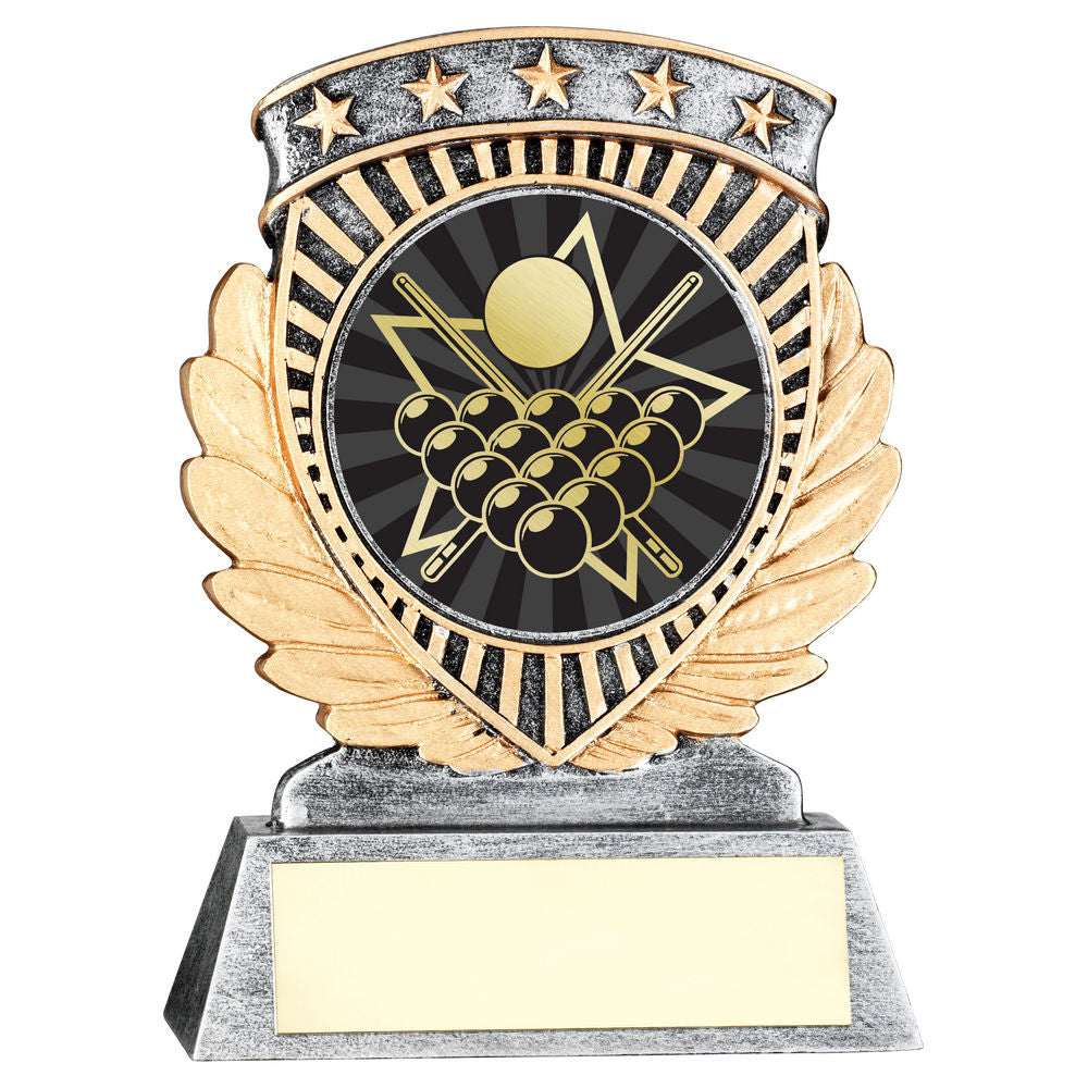 PEW/GOLD 5 STAR HOLDER WITH VINYL POOL/SNOOKER INSERT & PLATE - 3.75in