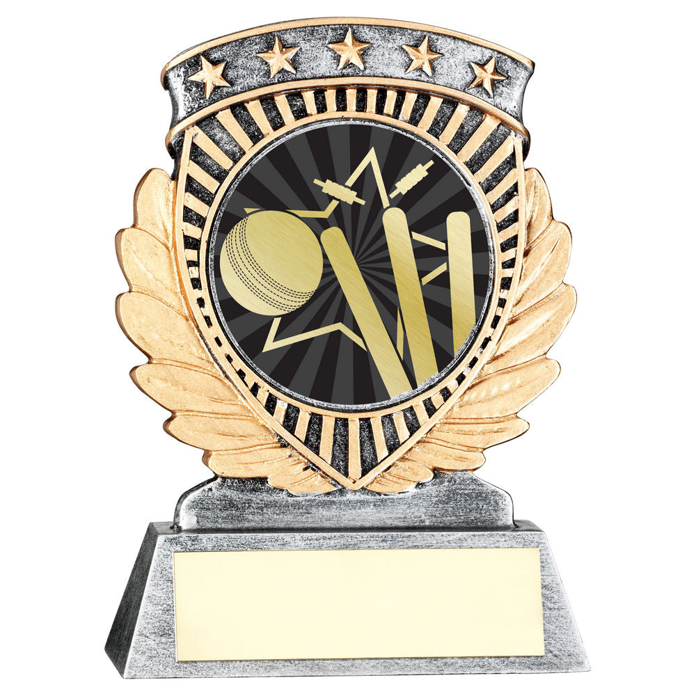 PEW/GOLD 5 STAR HOLDER WITH VINYL CRICKET INSERT & PLATE - 4.5in
