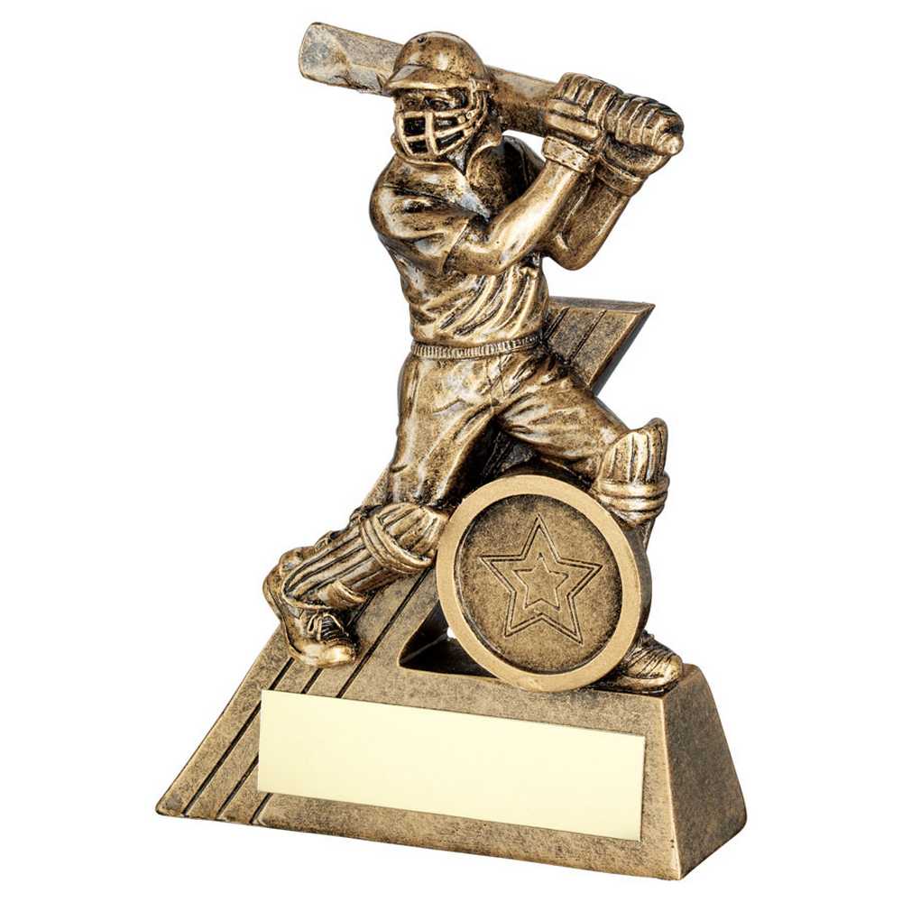 BRZ/GOLD MINI MALE CRICKET BATSMAN FIGURE WITH PLATE (1in CENTRE) - 5.5in