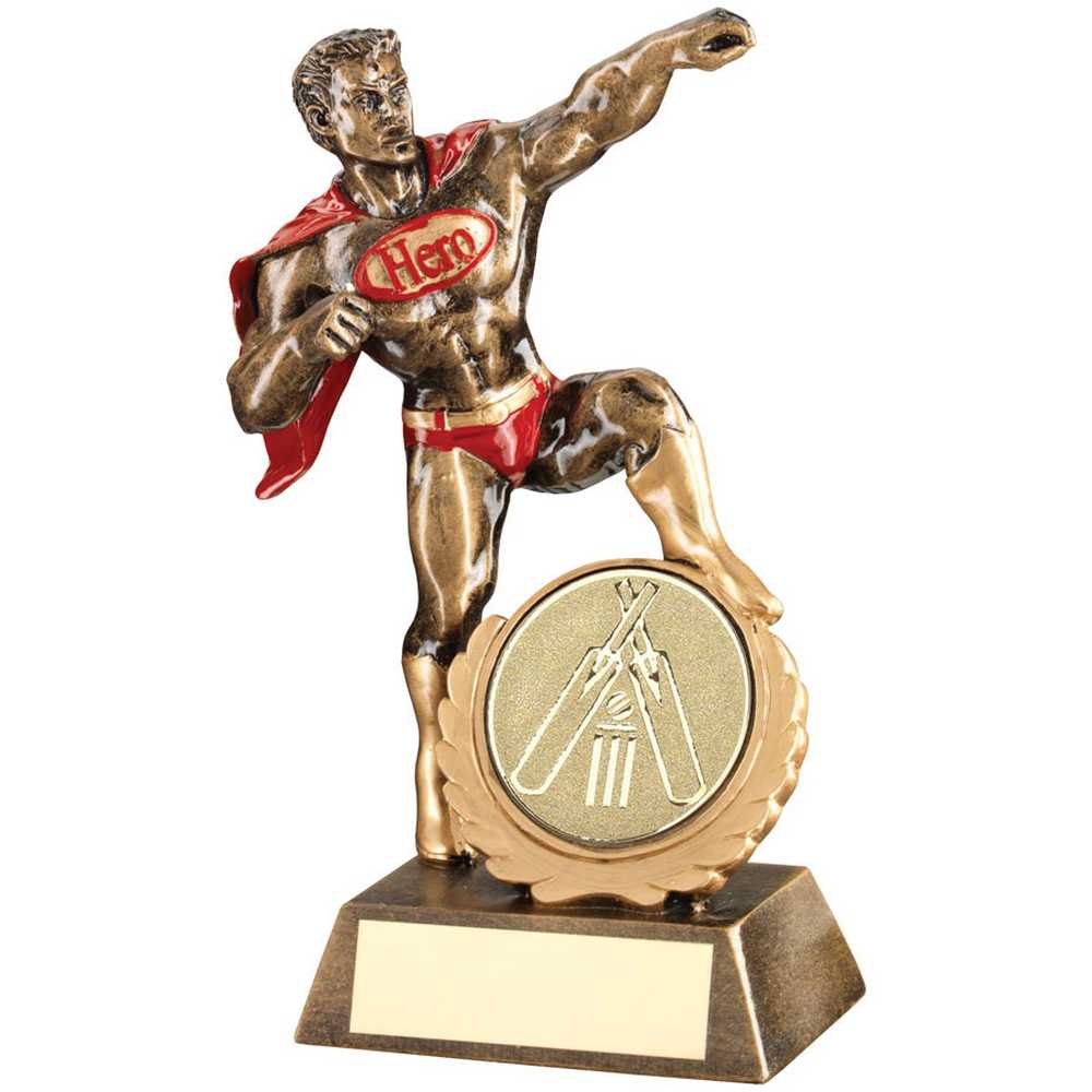 BRZ/GOLD/RED RESIN GENERIC 'HERO' AWARD WITH CRICKET INSERT AND PLATE - 7.25in