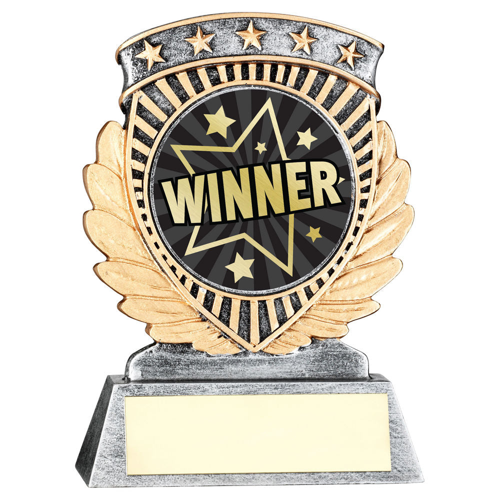 PEW/GOLD 5 STAR HOLDER WITH VINYL WINNER INSERT & PLATE - 3.75in