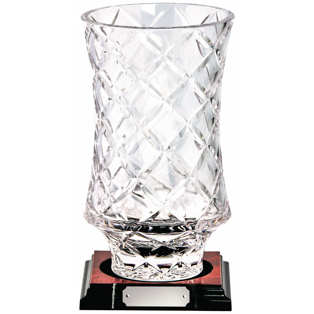 Lead Crystal Vase Award on Wood Base 210mm