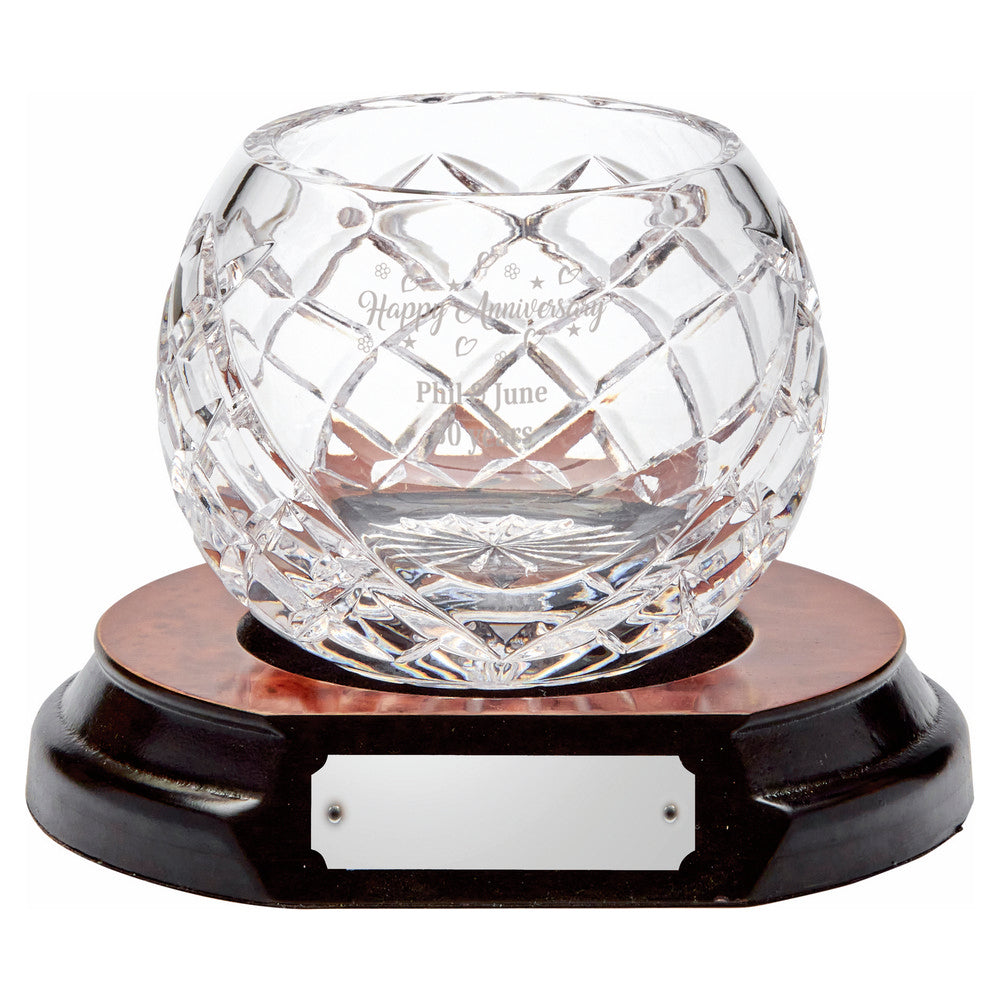 24% Lead Crystal Bowl with Panel on Wood Base 110mm