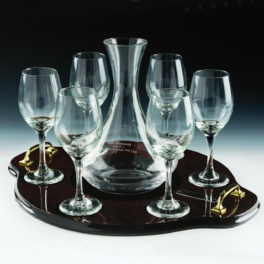 Wine Decanter and 6 Wine Glasses on Tray 280mm