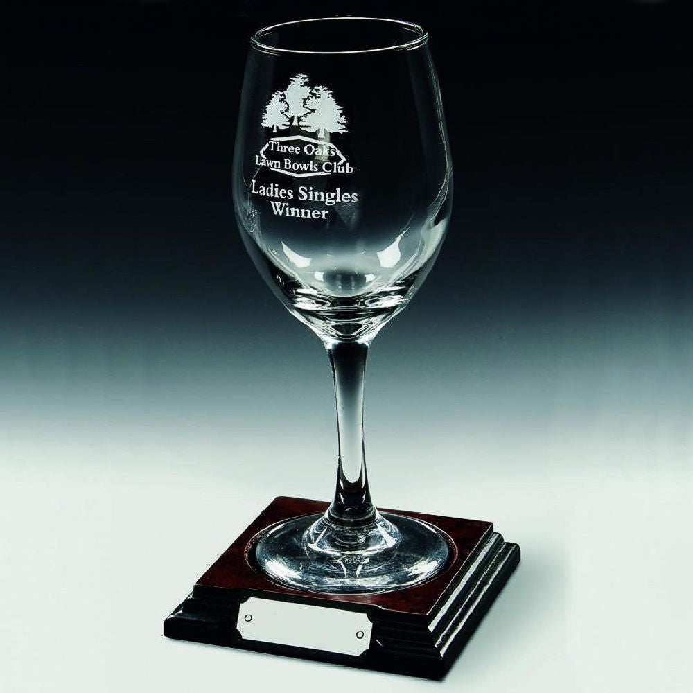 Single Wine Glass on Wood Stand 220mm