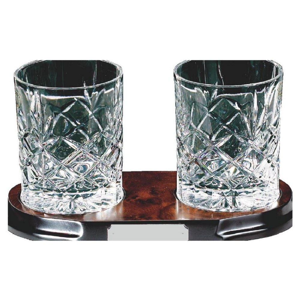 Two Crystal Spirit Glasses on Wood Stand 120mm