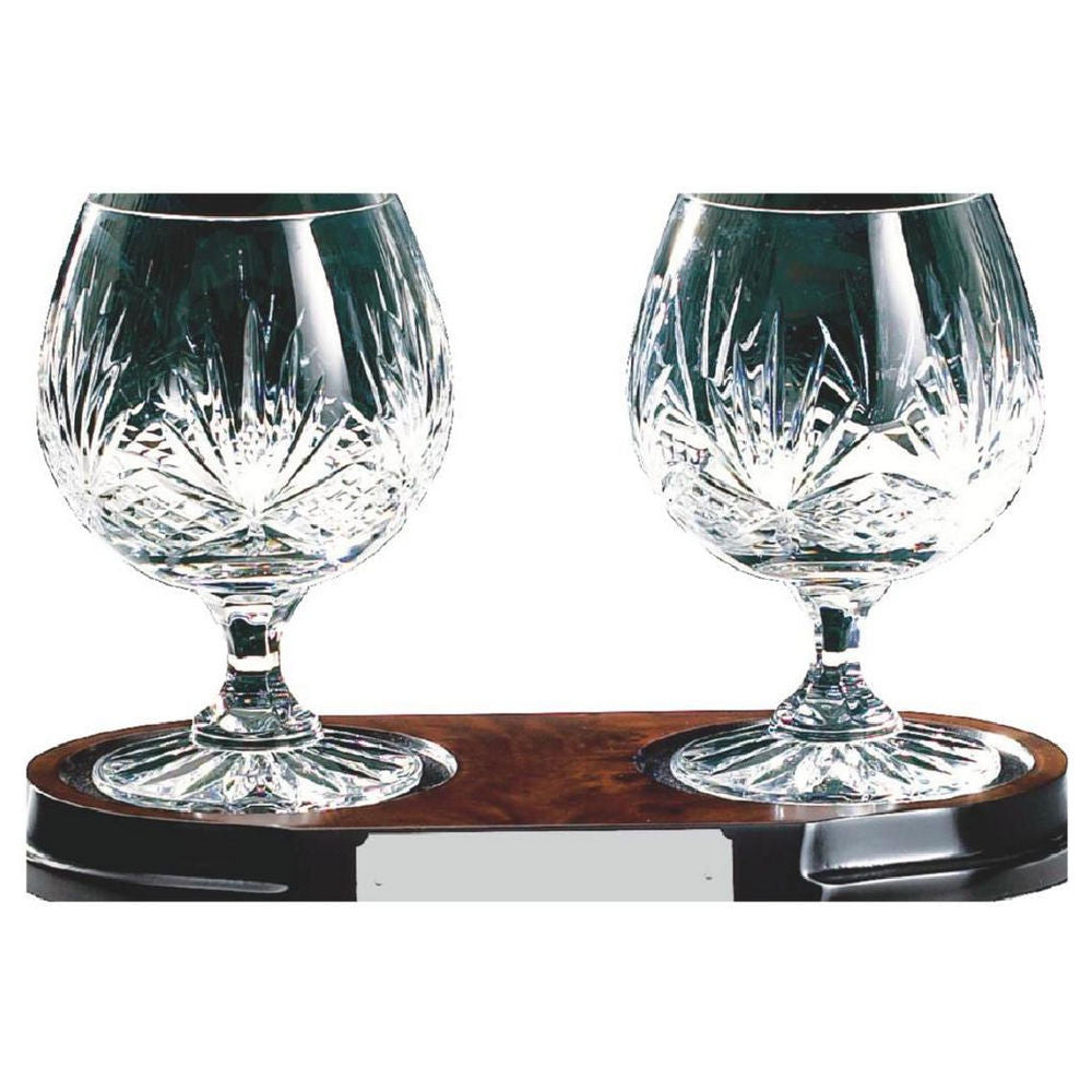 Two Crystal Brandy Balloons on Wood Stand 135mm