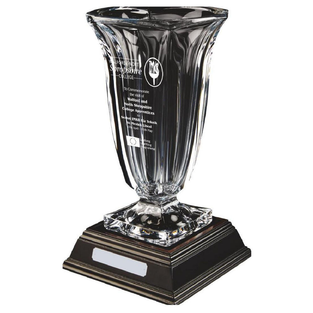 Large Bohemia Crystalite Vase Award with Stem (With Panel for Engraving) 390mm