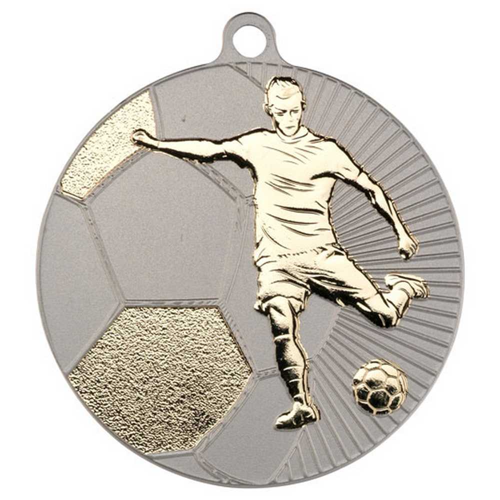 FOOTBALL TWO COLOUR MEDAL MATT SILVER/GOLD - 2.75in