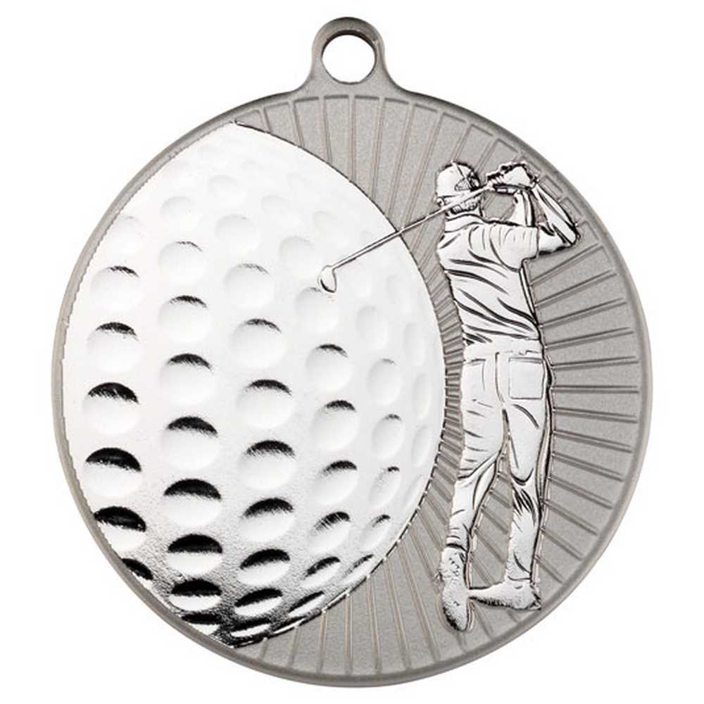 GOLF TWO COLOUR MEDAL MATT SILVER/SILVER - 2.75in