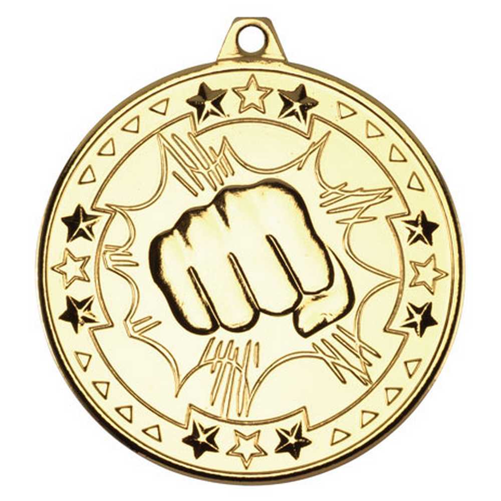 MARTIAL ARTS TRI STAR MEDAL GOLD - 2in