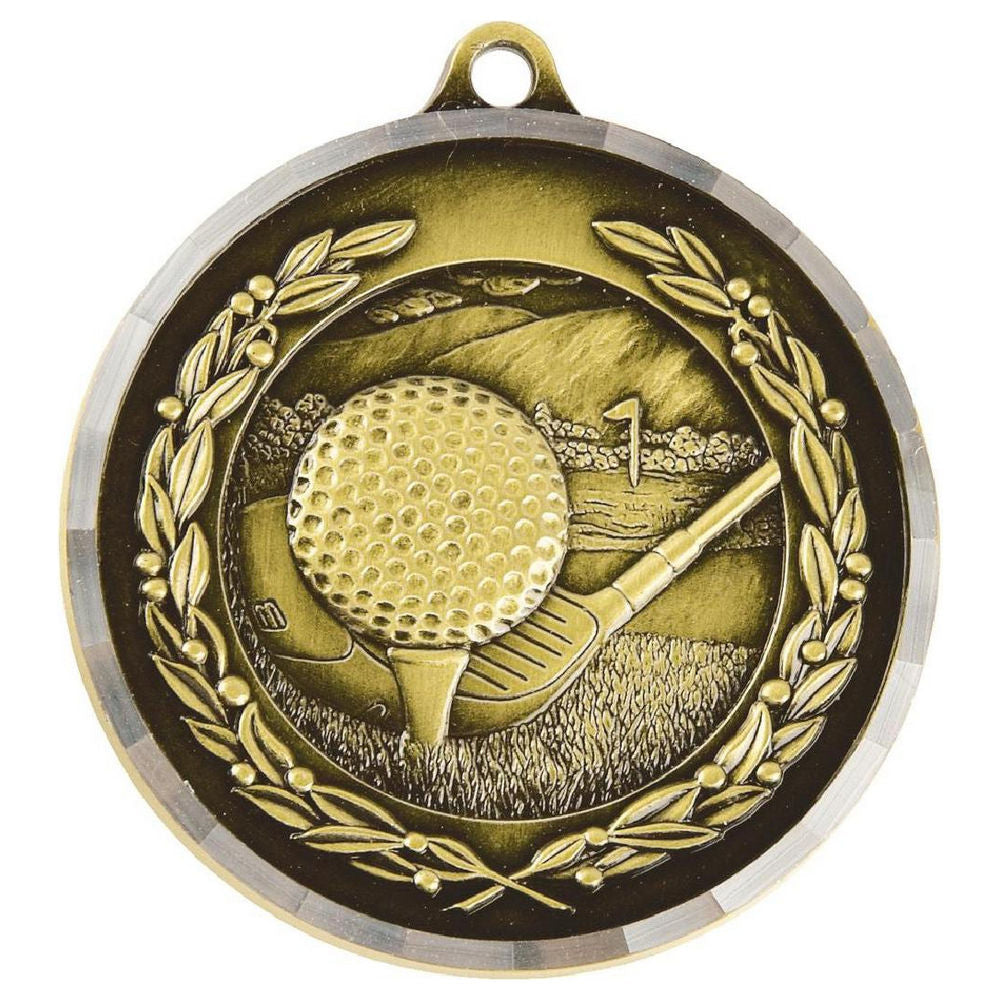 50mm Diamond Edged Golf Club Medal (Gold) 50mm