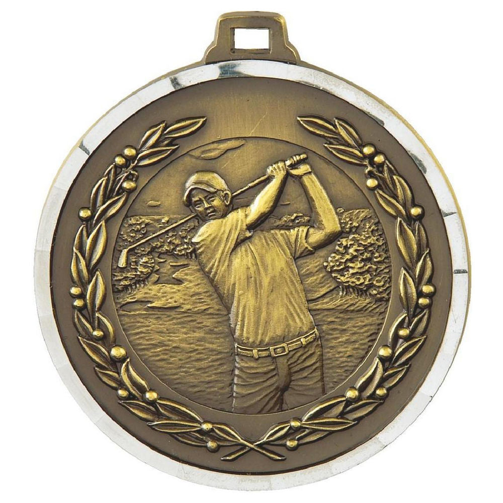 50mm Diamond Edged Male Golf Medal (Gold) 50mm