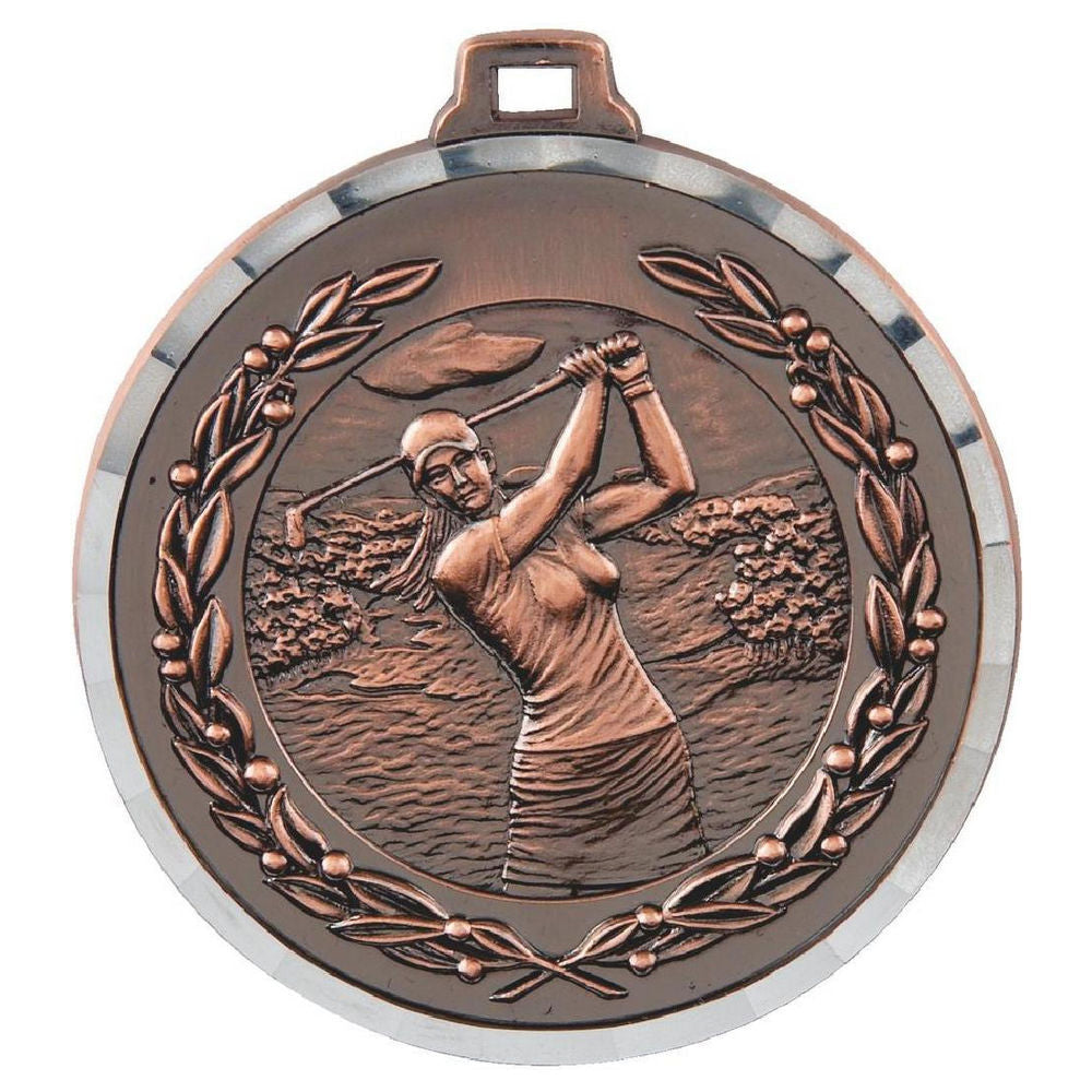 50mm Diamond Edged Female Golf Medal (Bronze) 50mm
