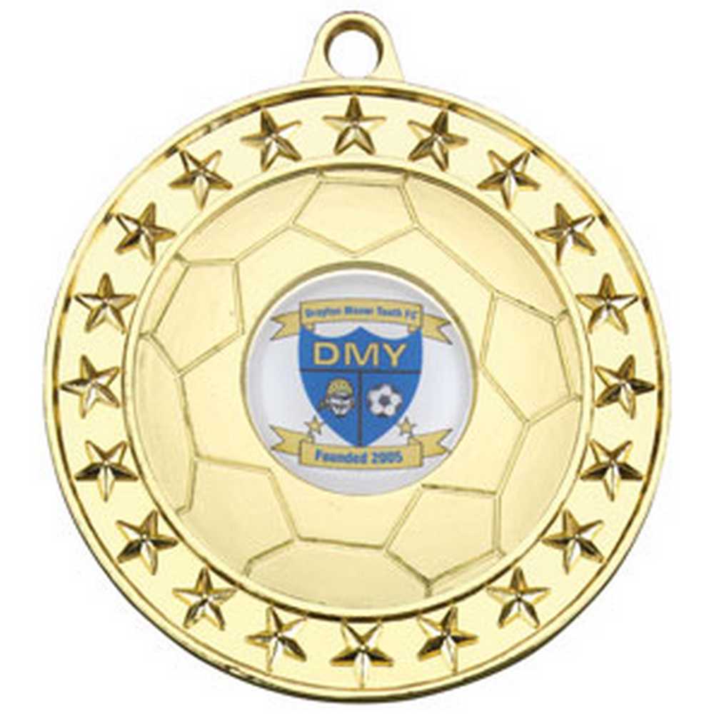 FOOTBALL MEDAL LARGE (1in CENTRE) GOLD - 2.75in