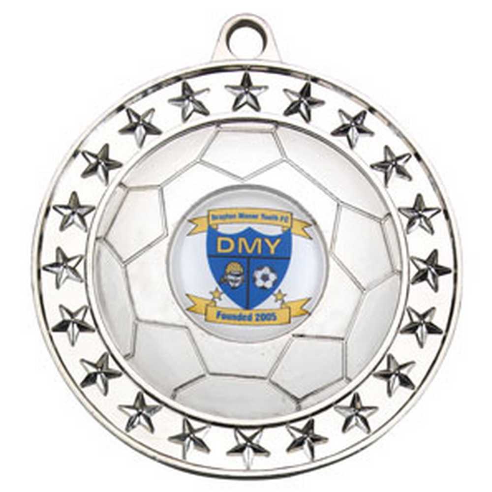 FOOTBALL MEDAL LARGE (1in CENTRE) SILV - 2.75in