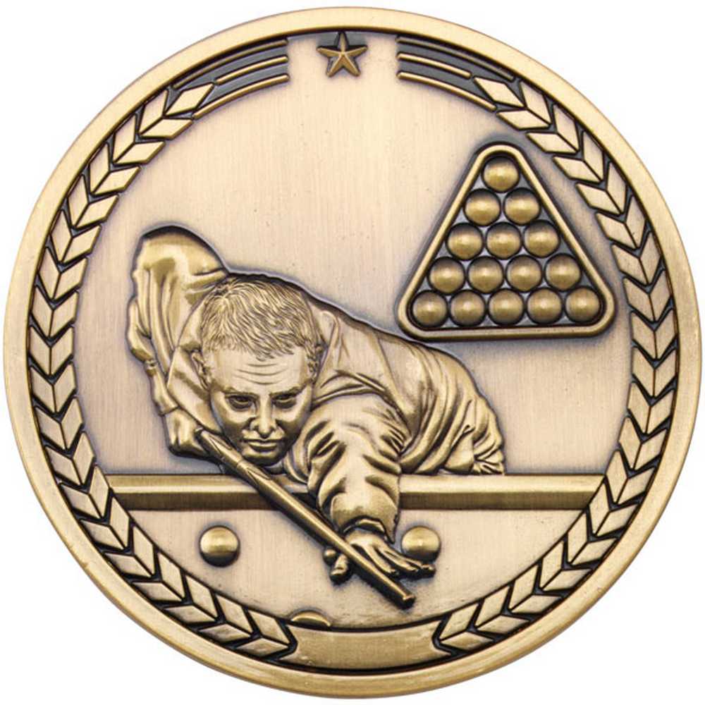 POOL/SNOOKER MEDALLION ANTIQUE GOLD - 2.75in