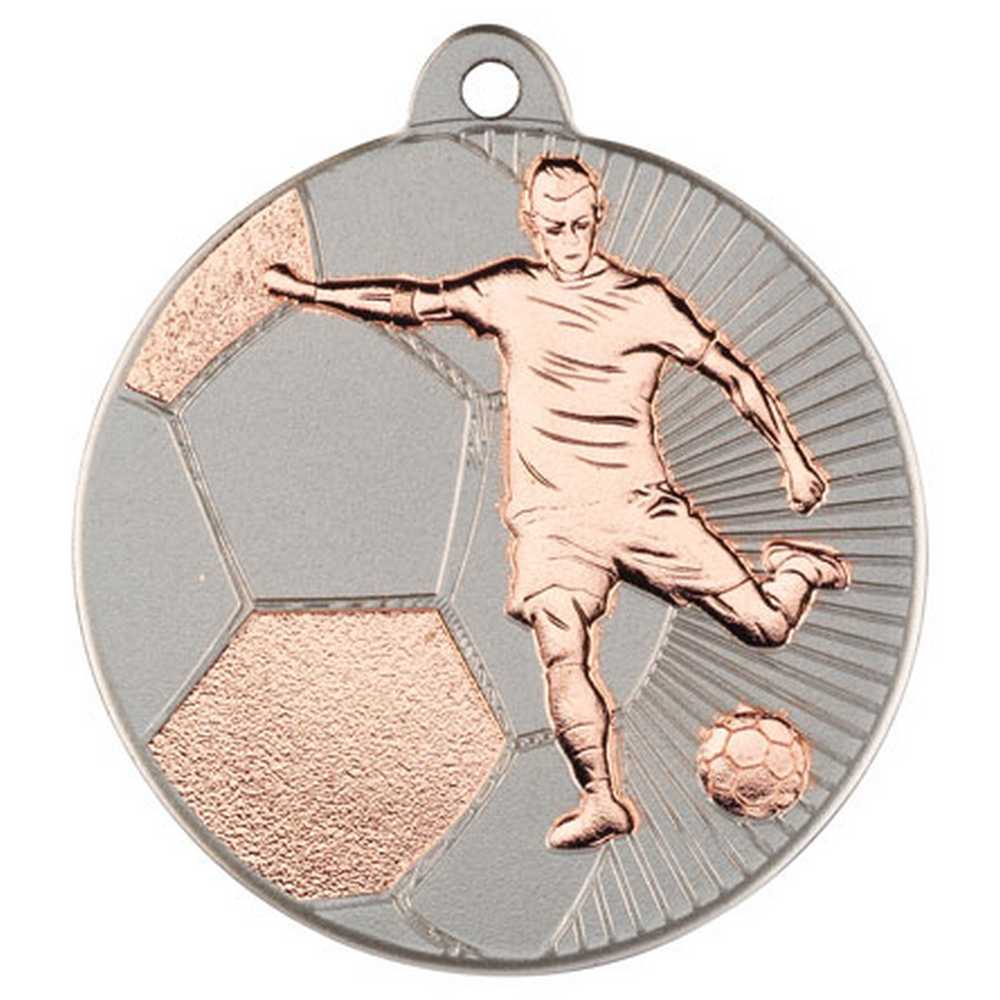 FOOTBALL TWO COLOUR MEDAL MATT SILVER/BRONZE - 2in