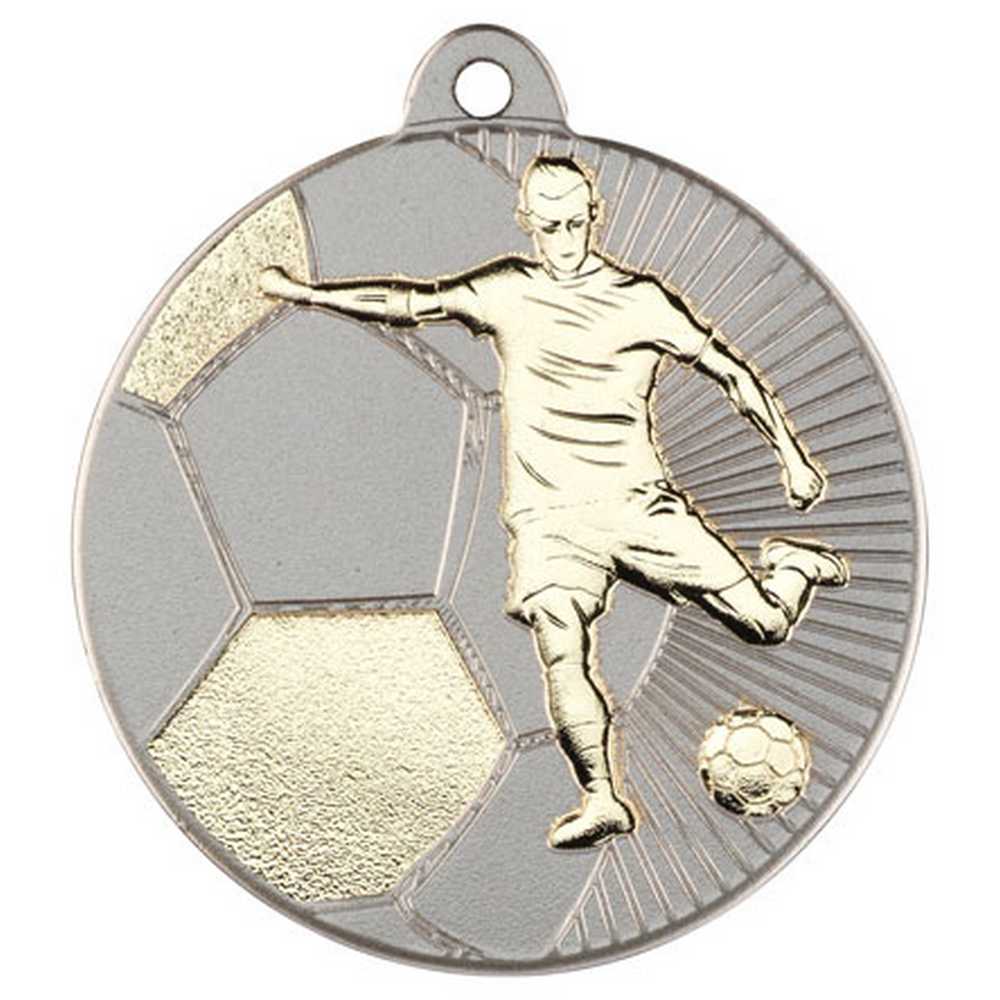 FOOTBALL TWO COLOUR MEDAL MATT SILVER/GOLD - 2in