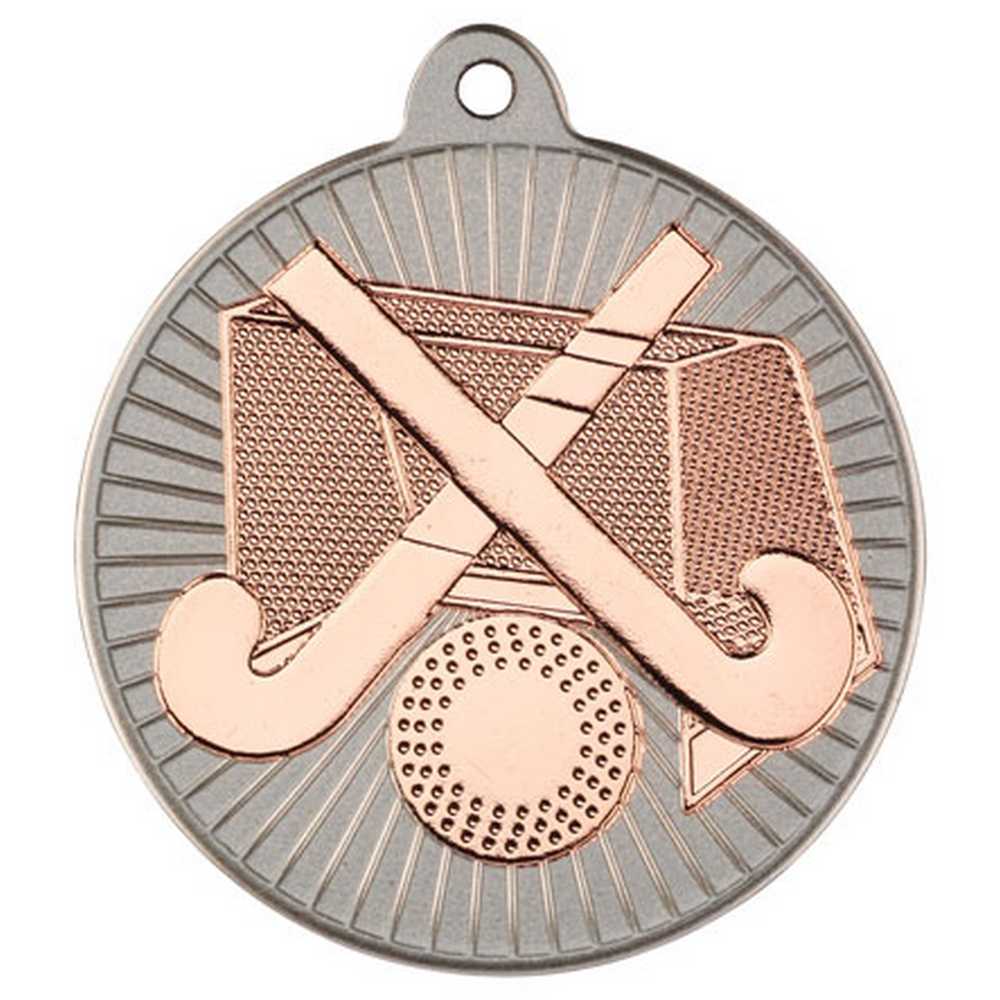 HOCKEY TWO COLOUR MEDAL MATT SILVER/BRONZE - 2in