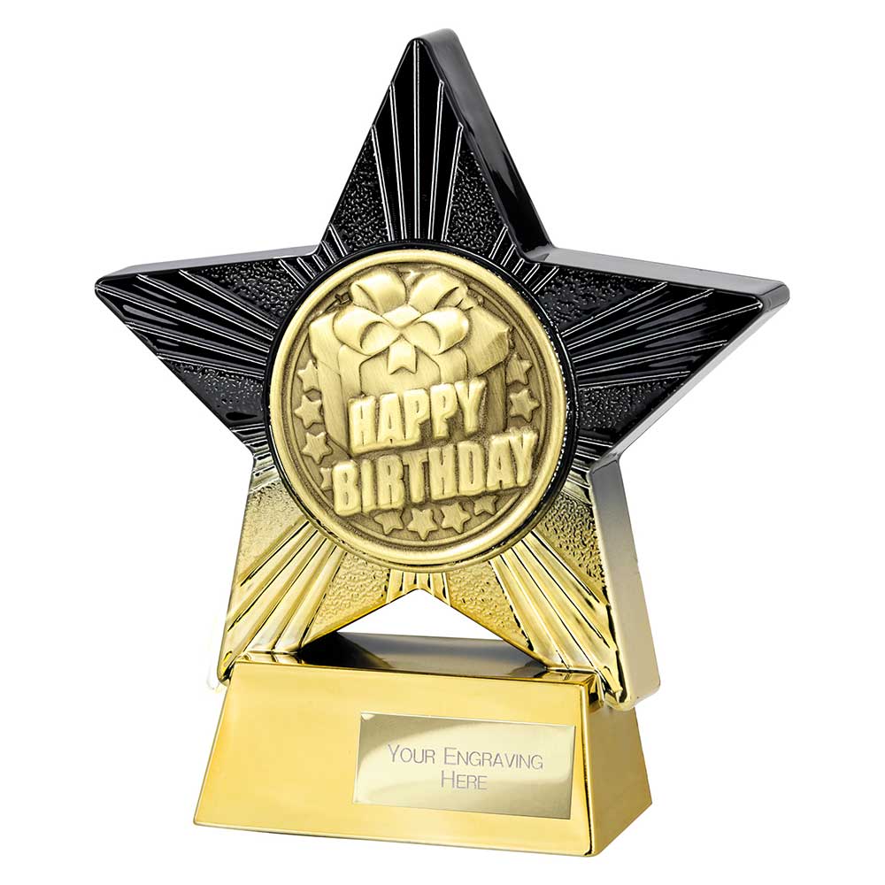 Superstar Happy Birthday Award Black & Gold 140mm