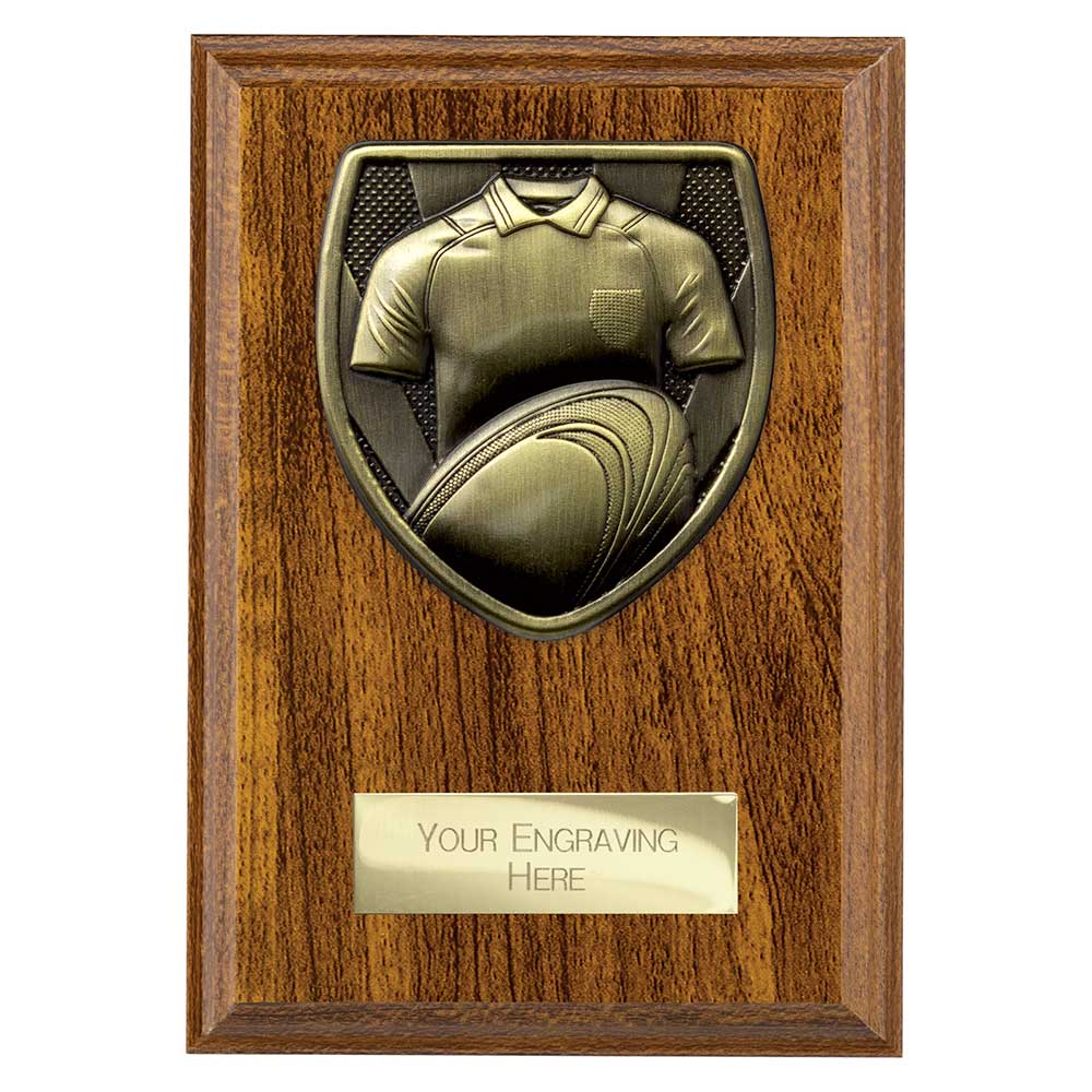 Cobra Plaque Rugby Shirt & Ball Award Walnut 150mm
